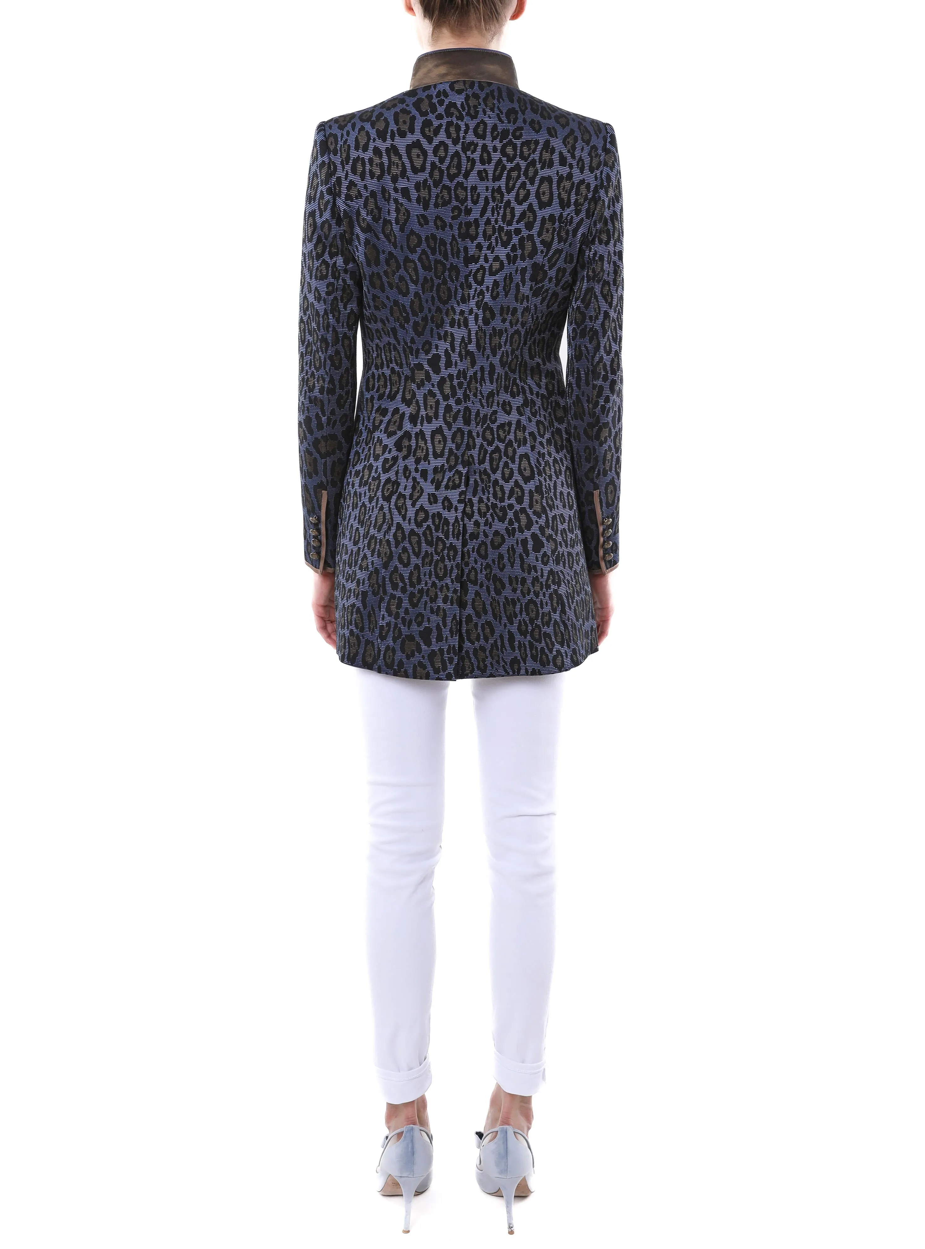 Long-blazer from blue leopard-jacquard