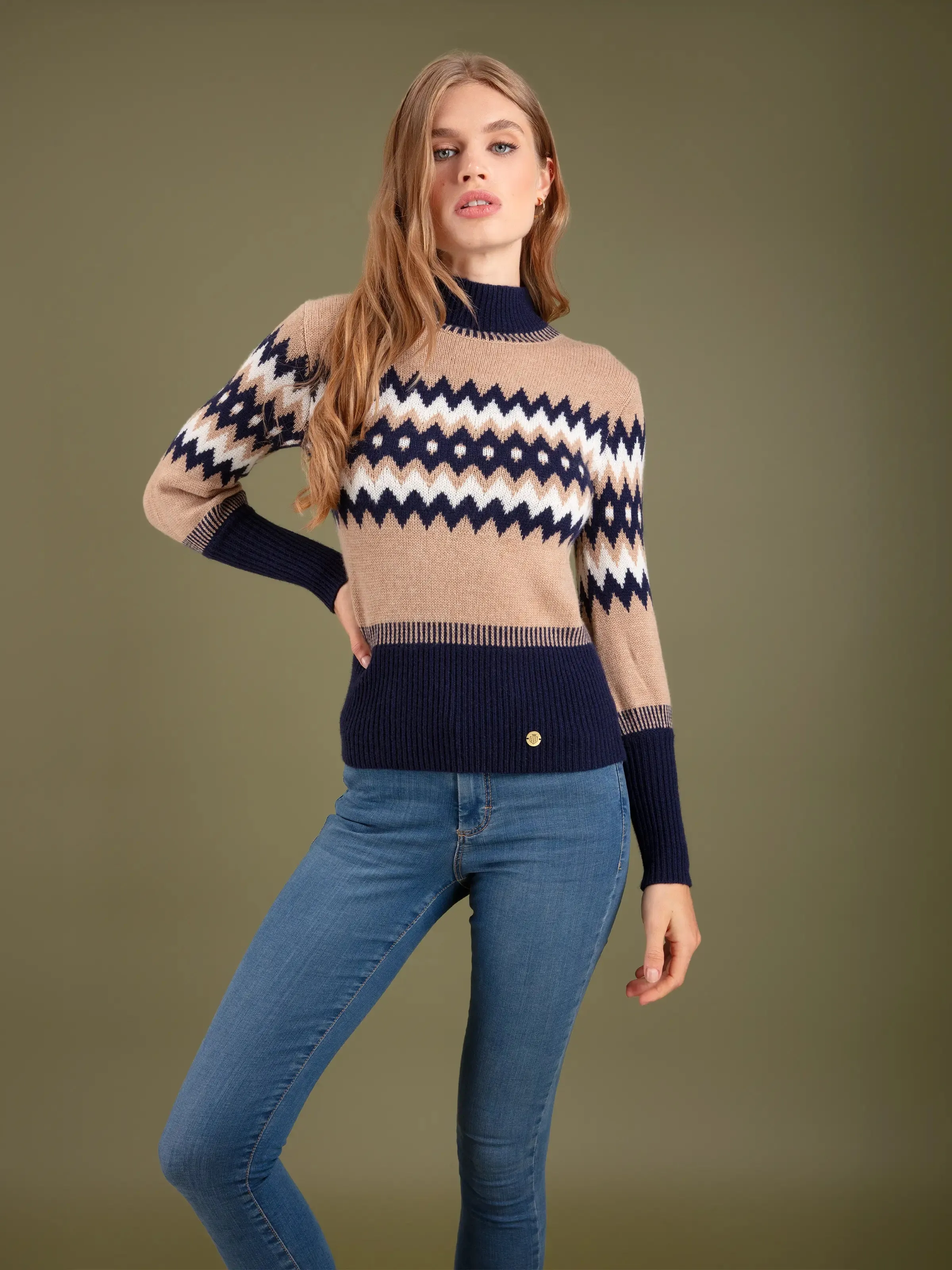 Cozy Biscuit-Colored Maggie Fairisle Jumper for Stylish Warmth