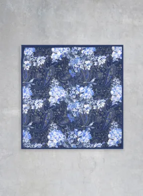 Men's Floral Wool Pocket Square in Navy