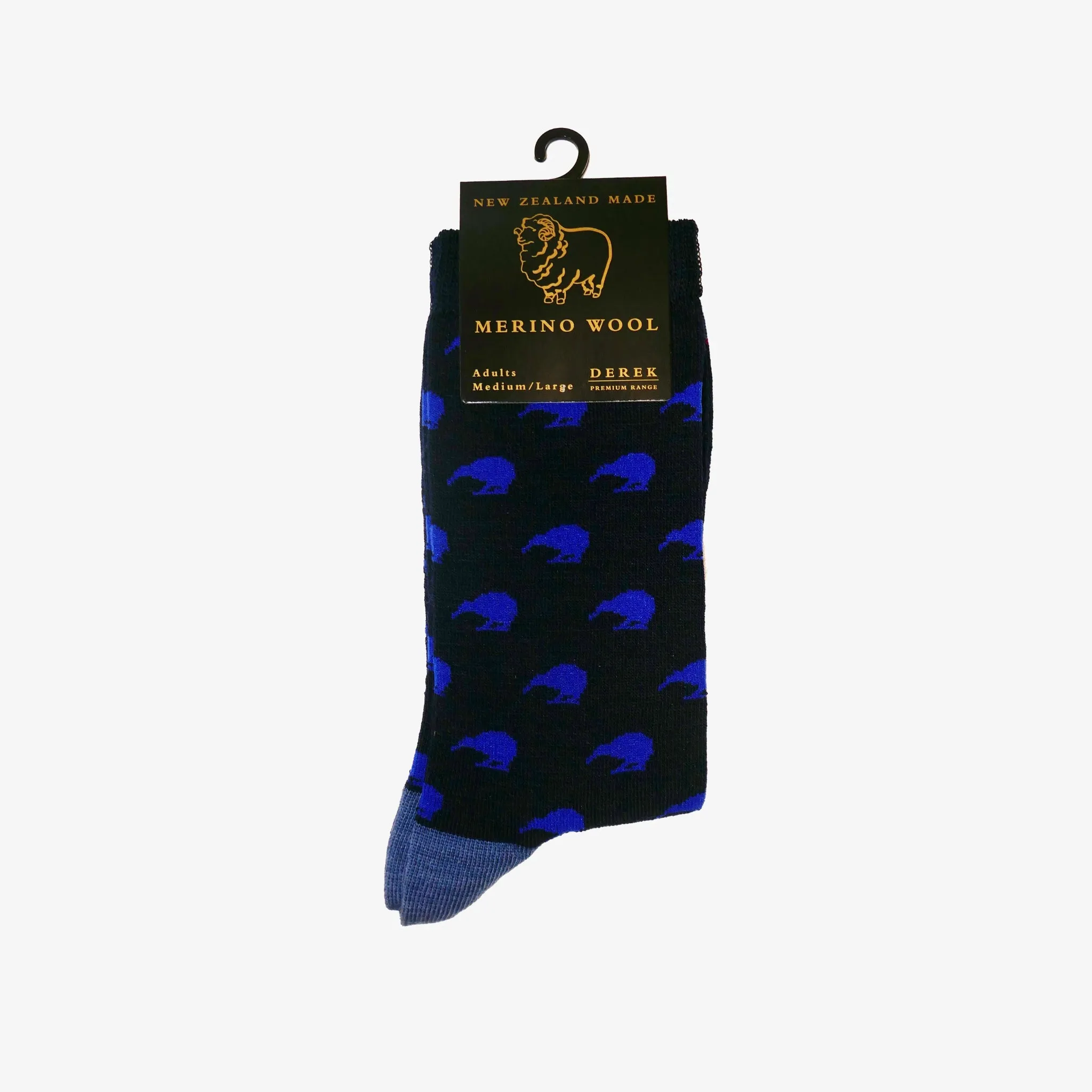 Mens Merino Wool Socks - Kiwis & Spots Navy,  M-L