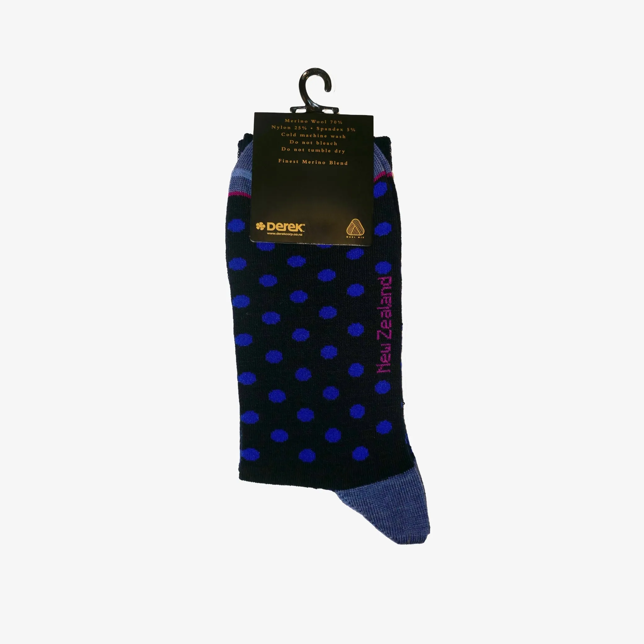 Mens Merino Wool Socks - Kiwis & Spots Navy,  M-L