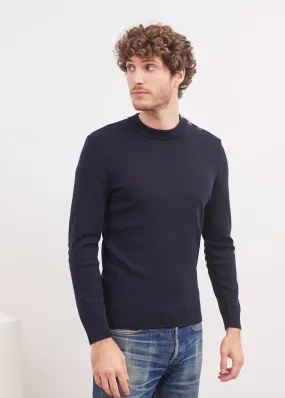 Mondiovision Brittany jumper - in wool, jacquard elbow patches (NAVY/MULTICO)