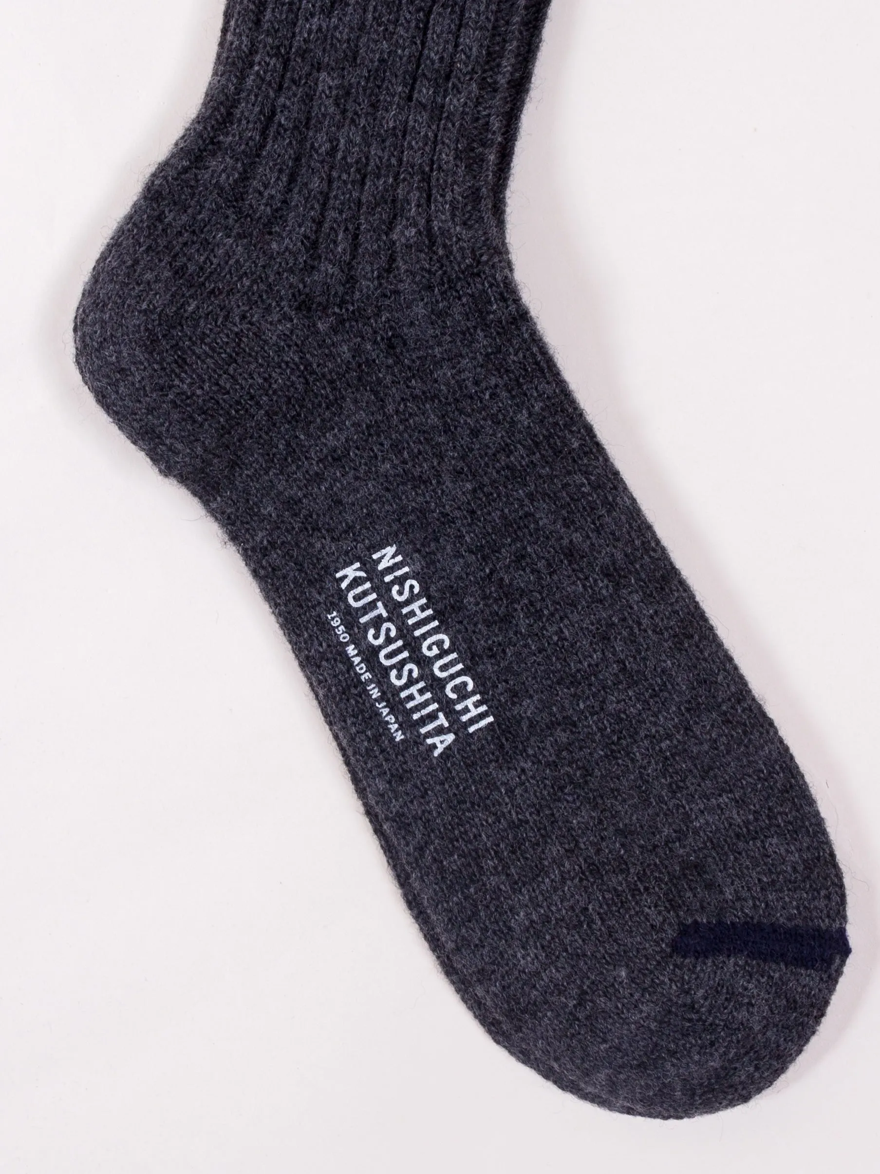 Nishiguchi Kutsushita, Wool Ribbed Socks, Charcoal