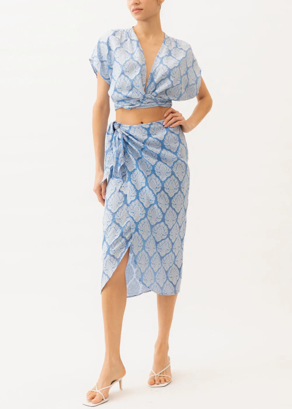 Nora Blue Jacquard Pareo Skirt