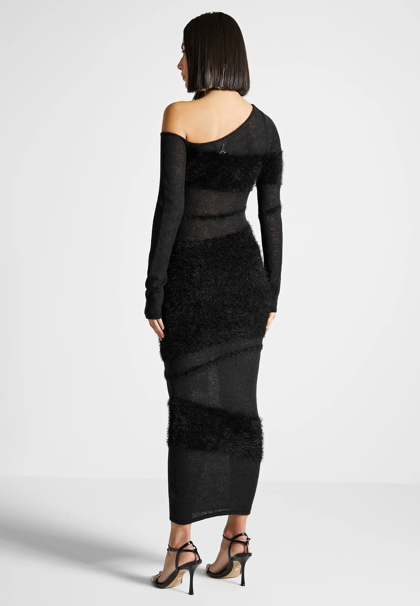 Off Shoulder Knitted Maxi Dress - Black