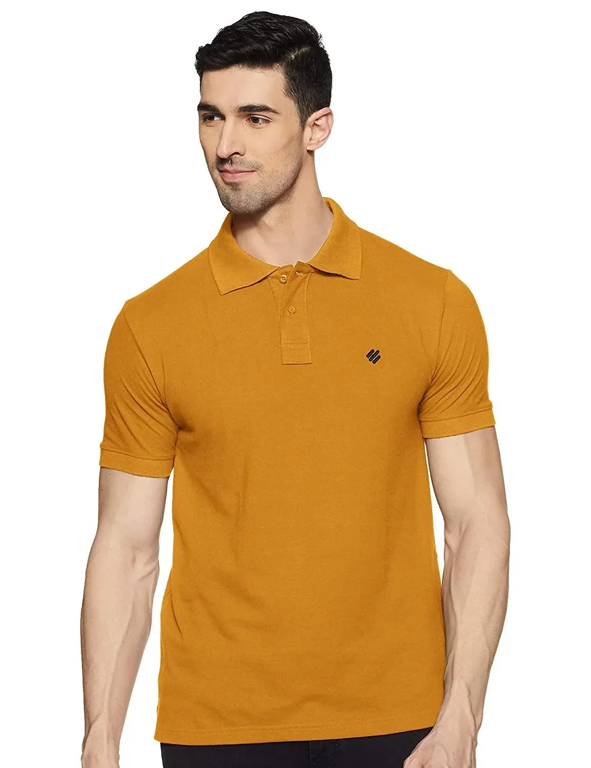 ONN Men's Cotton Polo T-Shirt (Pack of 2) in Solid Black Melange-Mustard colours