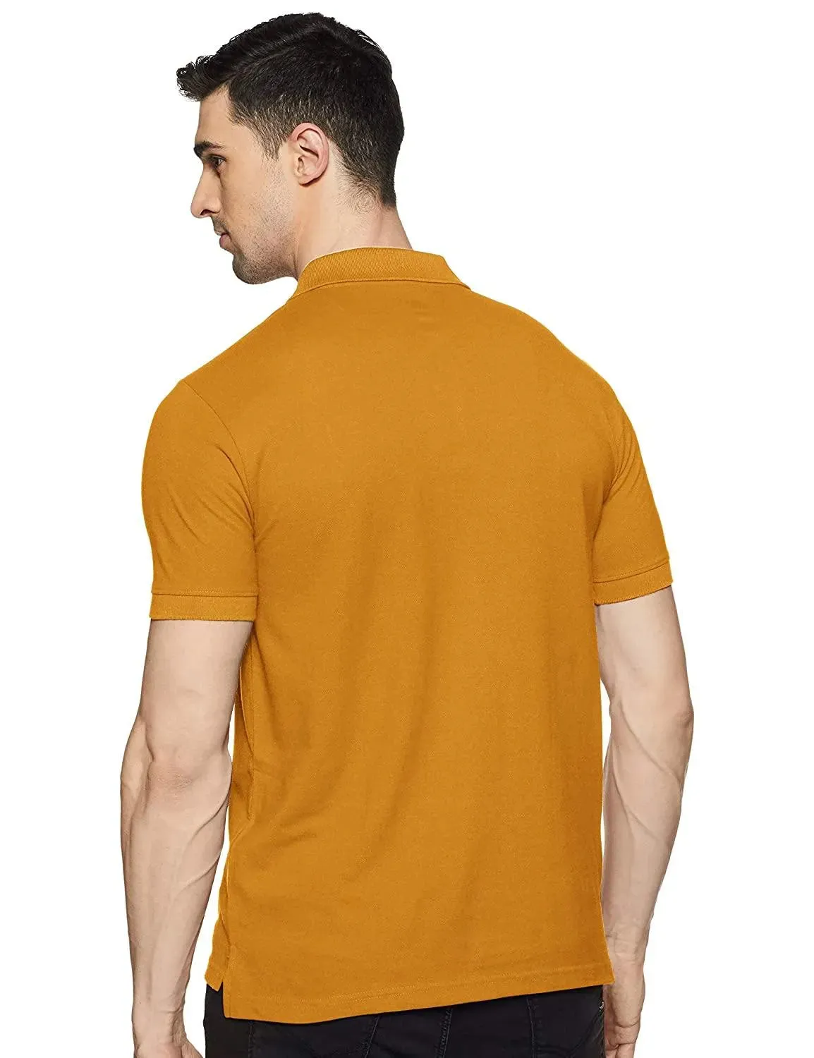 ONN Men's Cotton Polo T-Shirt (Pack of 2) in Solid Black Melange-Mustard colours