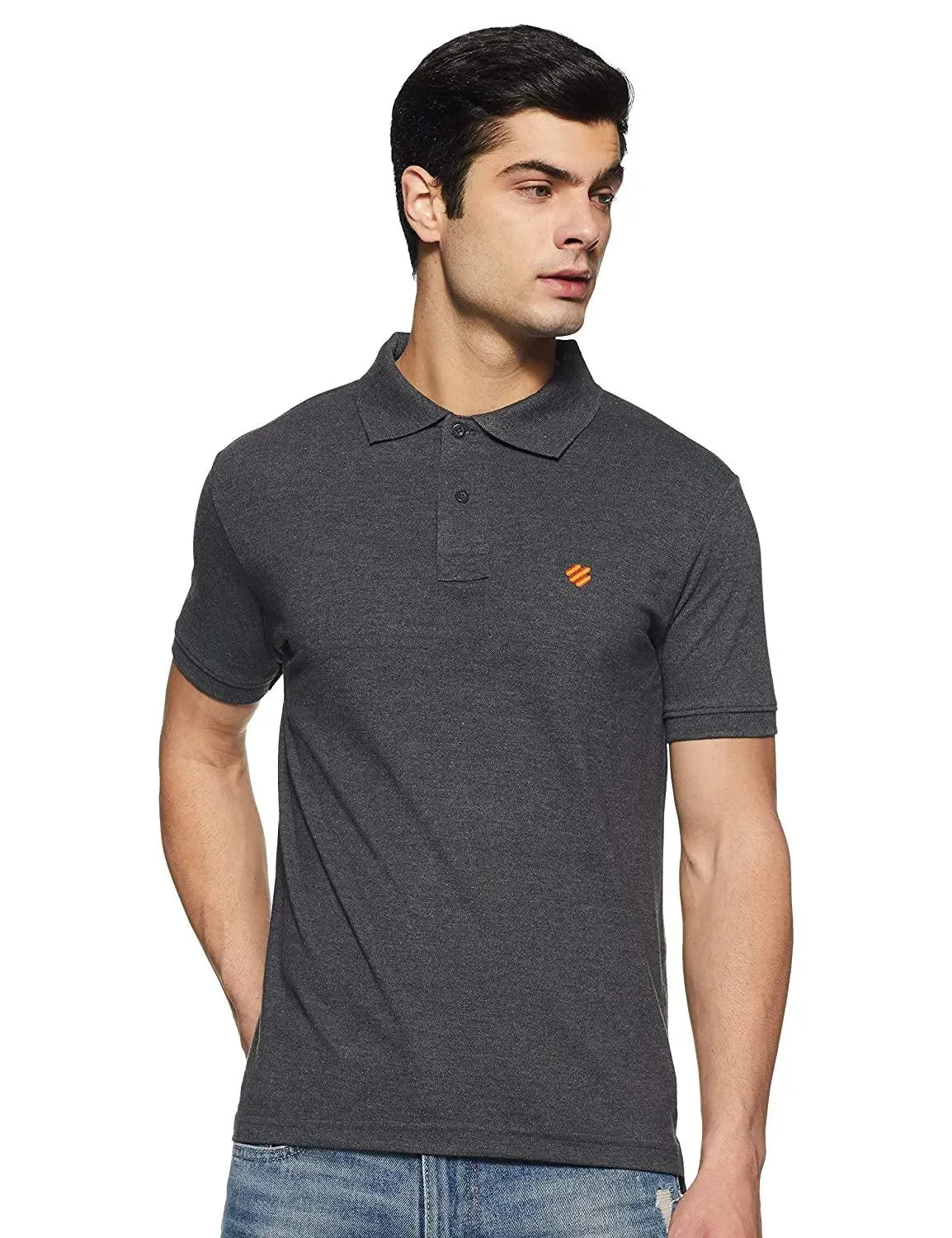 ONN Men's Cotton Polo T-Shirt (Pack of 2) in Solid Black Melange-Mustard colours