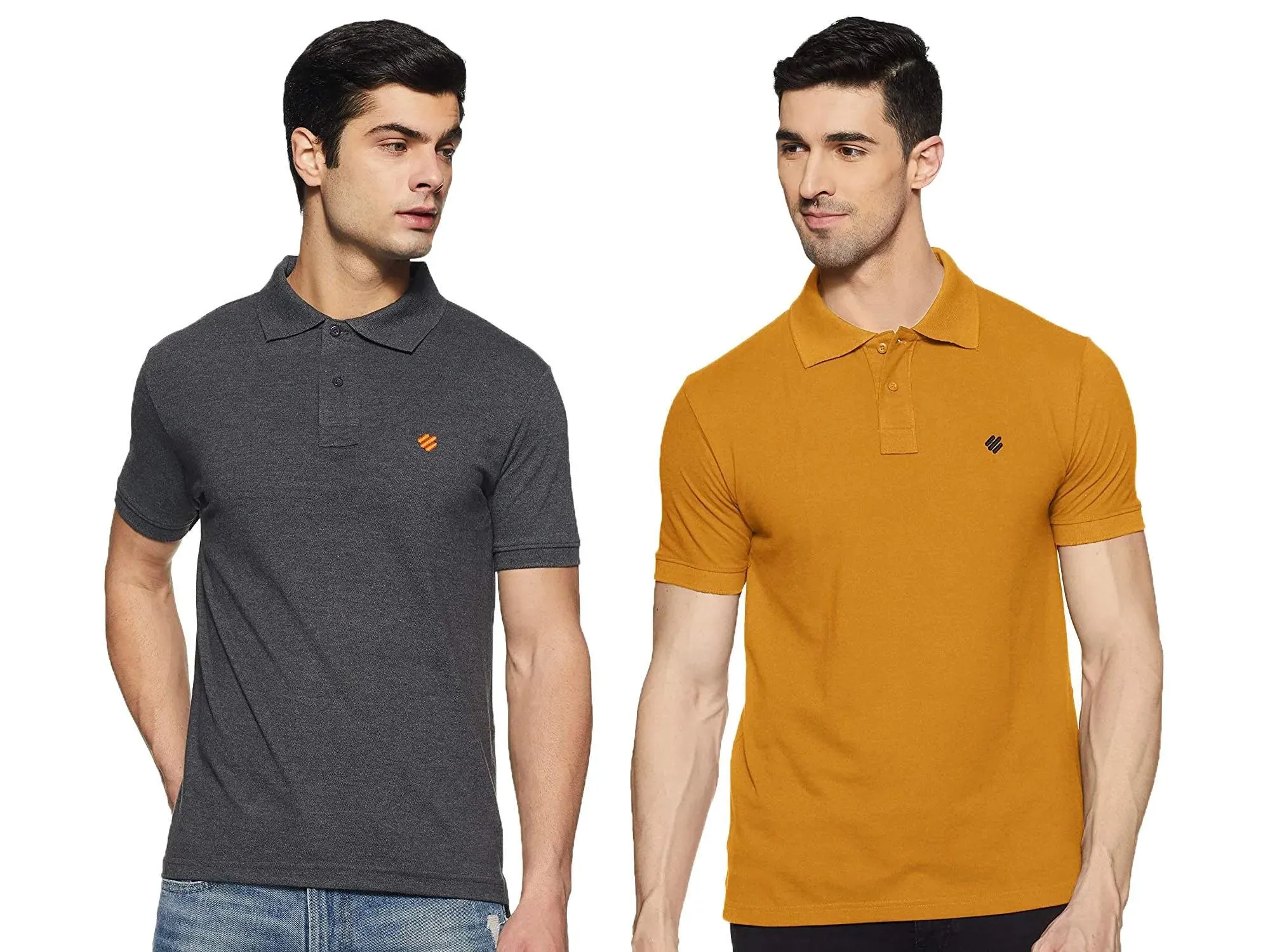 ONN Men's Cotton Polo T-Shirt (Pack of 2) in Solid Black Melange-Mustard colours