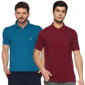 ONN Men's Cotton Polo T-Shirt (Pack of 2) in Solid Bright Blue-Maroon colours