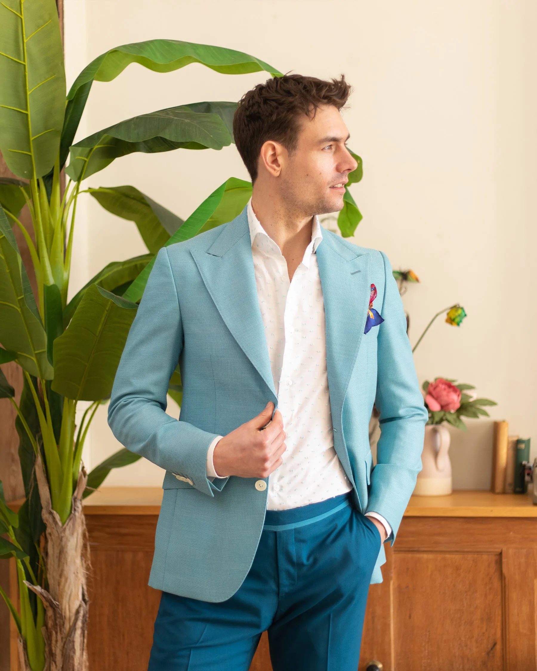 Pastel Green Ultra Peak Hopsack Wool Blazer