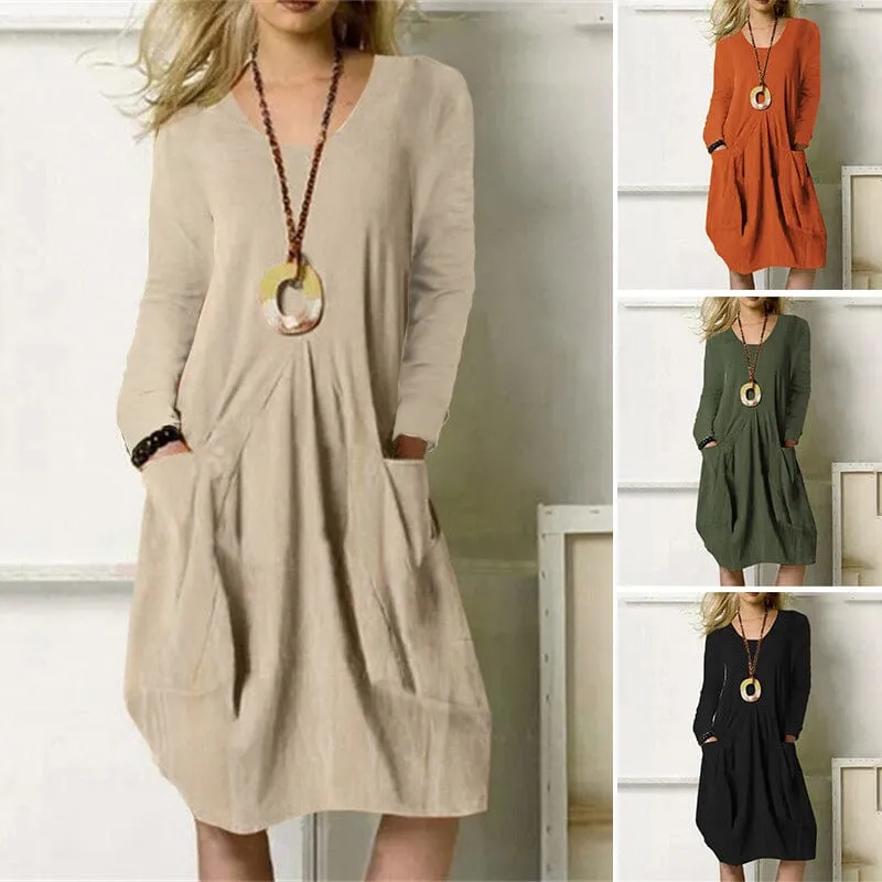 Pocket Solid Color Dress