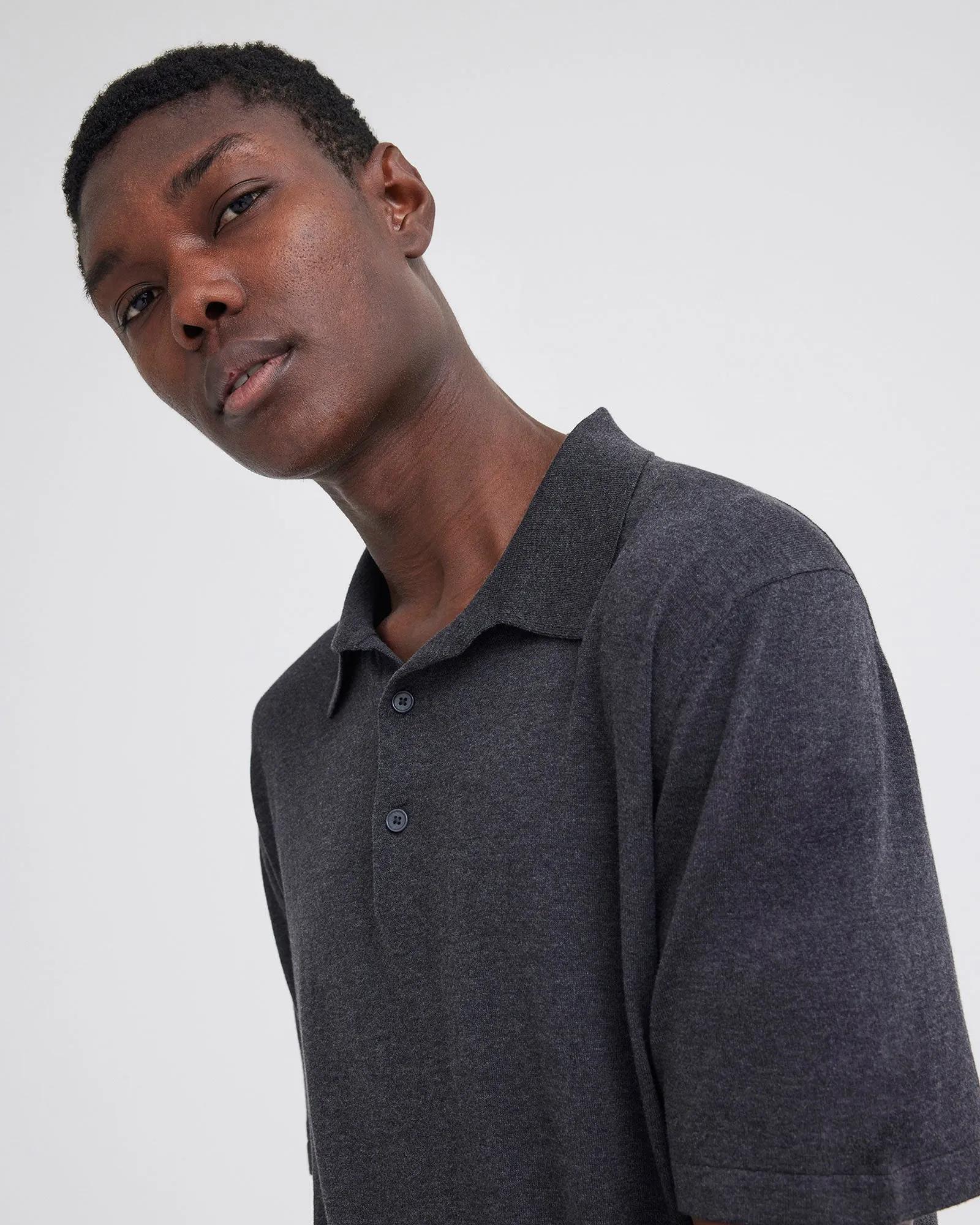 Pointier Knitted Cotton Polo - Char Marle Grey