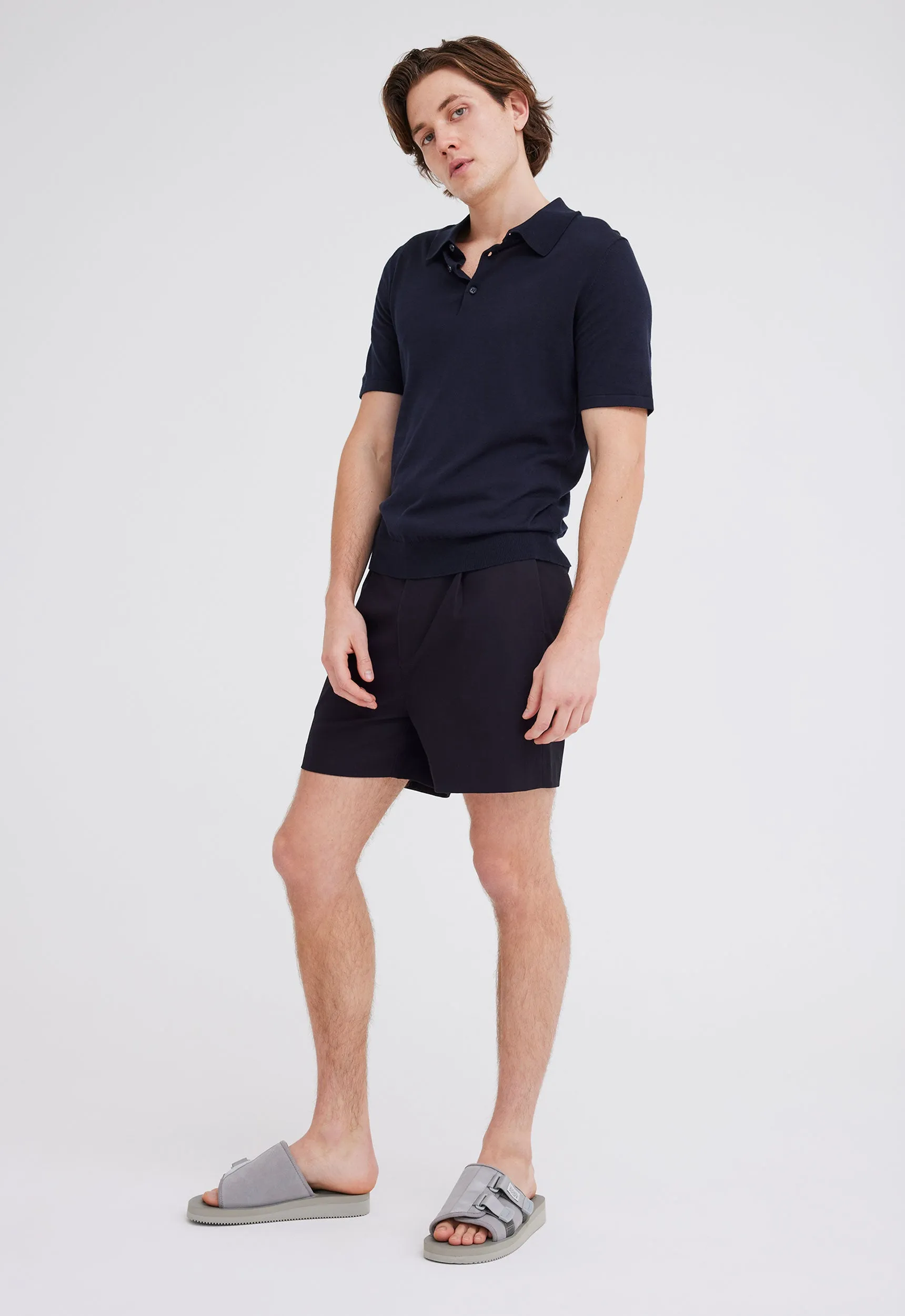 Pointier Knitted Cotton Polo - Darkest Navy