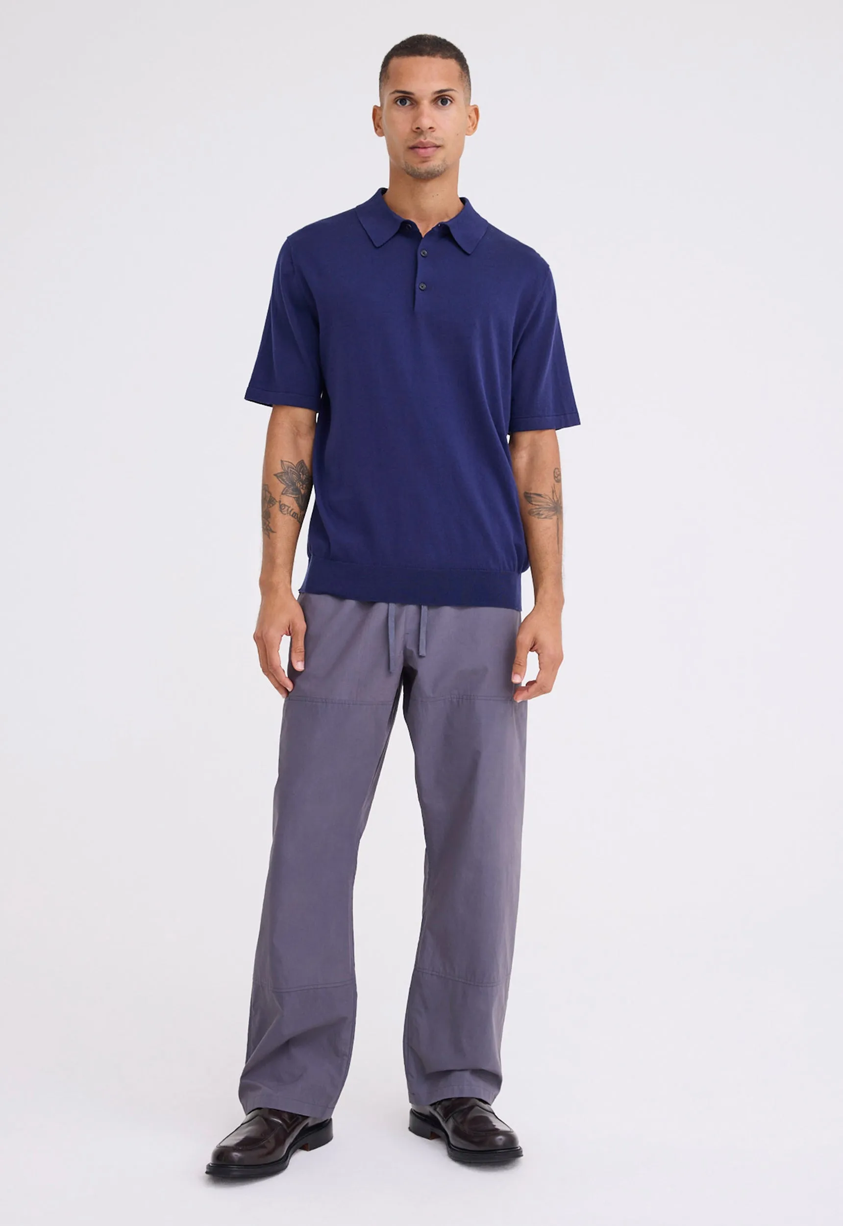 Pointier Knitted Cotton Polo - Paton Blue