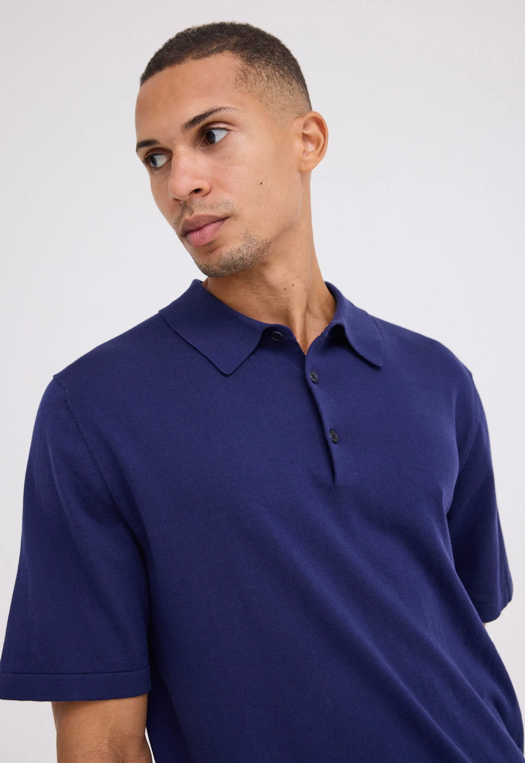 Pointier Knitted Cotton Polo - Paton Blue