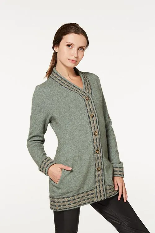 Possum Merino Wave Trim Longline Cardigan