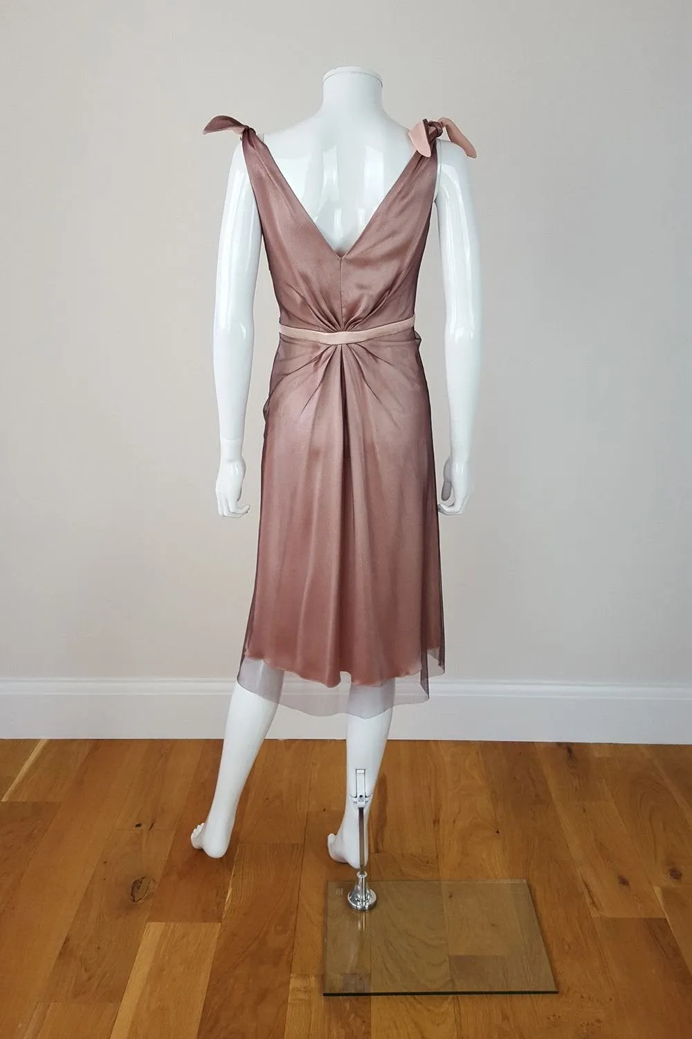 PRINGLE OF SCOTLAND Silk Deep V Neck Pink Cocktail Dress (UK 10)