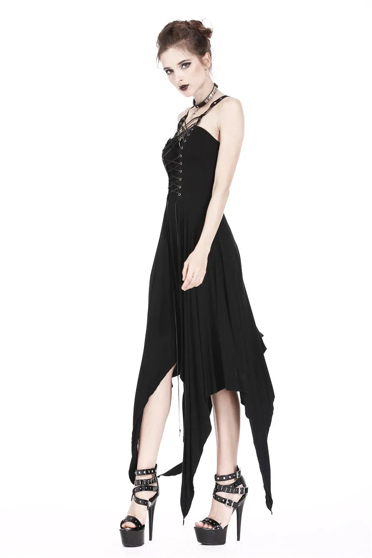 Punk knitted dress with irregular hem and interlaced rope design DW190