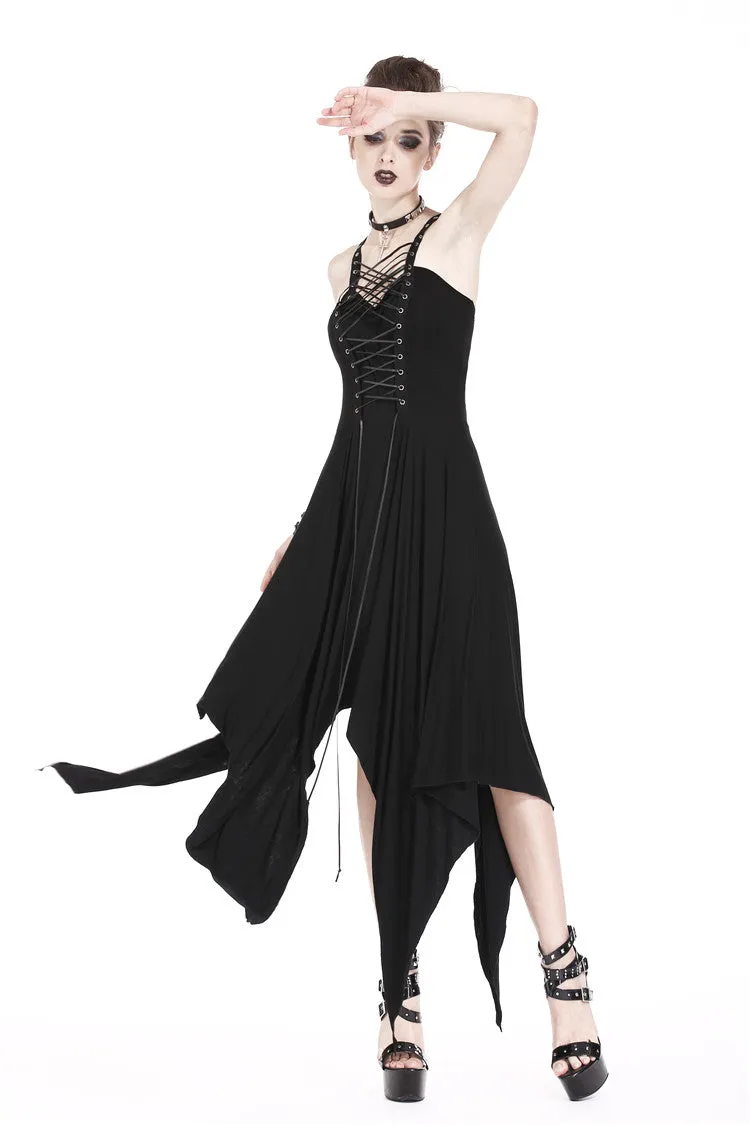 Punk knitted dress with irregular hem and interlaced rope design DW190