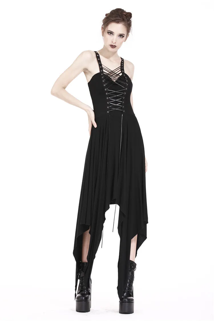 Punk knitted dress with irregular hem and interlaced rope design DW190