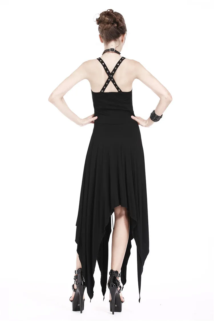 Punk knitted dress with irregular hem and interlaced rope design DW190