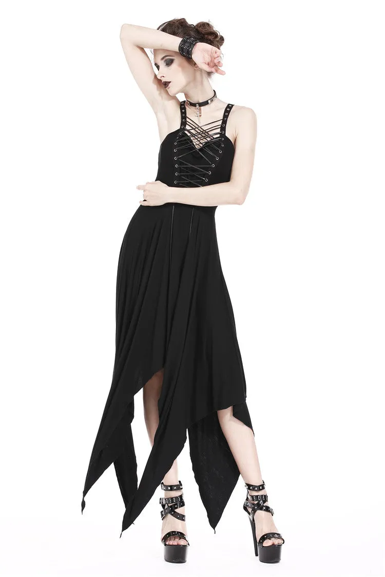 Punk knitted dress with irregular hem and interlaced rope design DW190