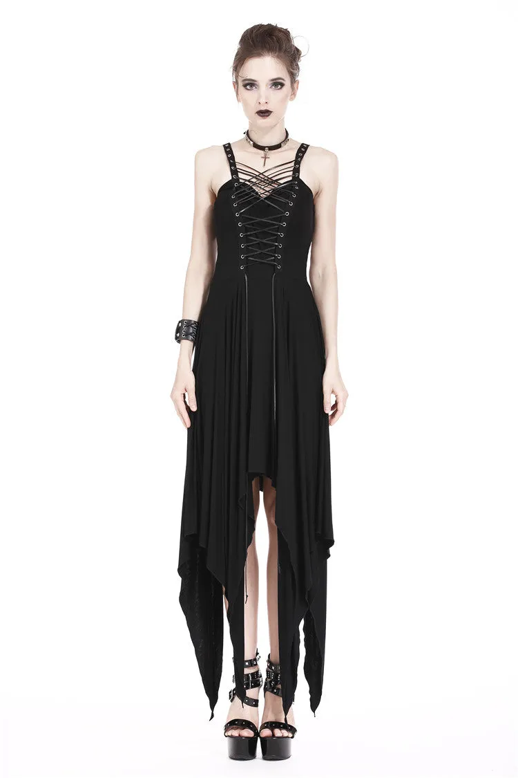 Punk knitted dress with irregular hem and interlaced rope design DW190