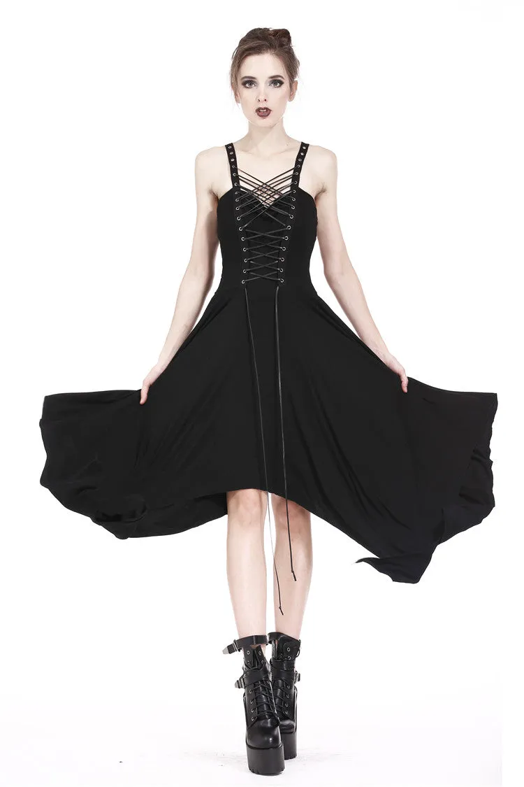 Punk knitted dress with irregular hem and interlaced rope design DW190