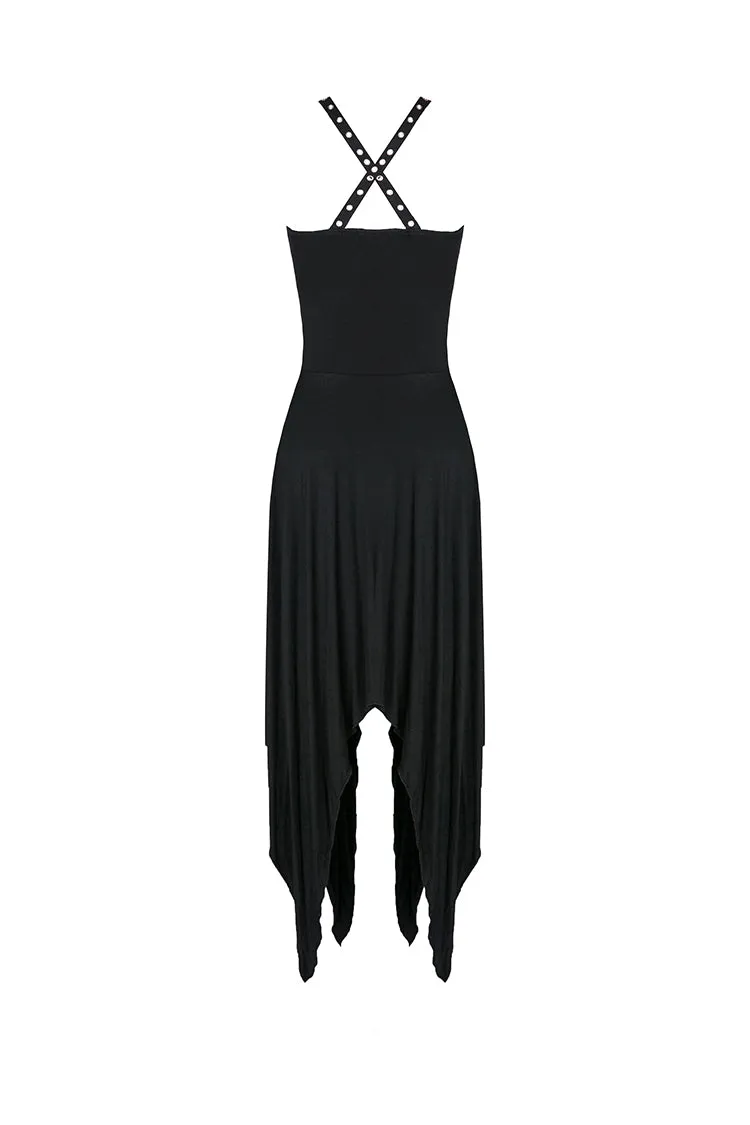 Punk knitted dress with irregular hem and interlaced rope design DW190