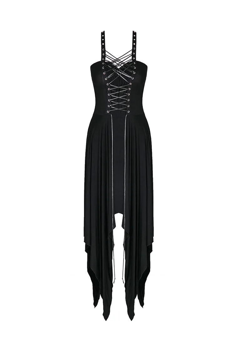 Punk knitted dress with irregular hem and interlaced rope design DW190