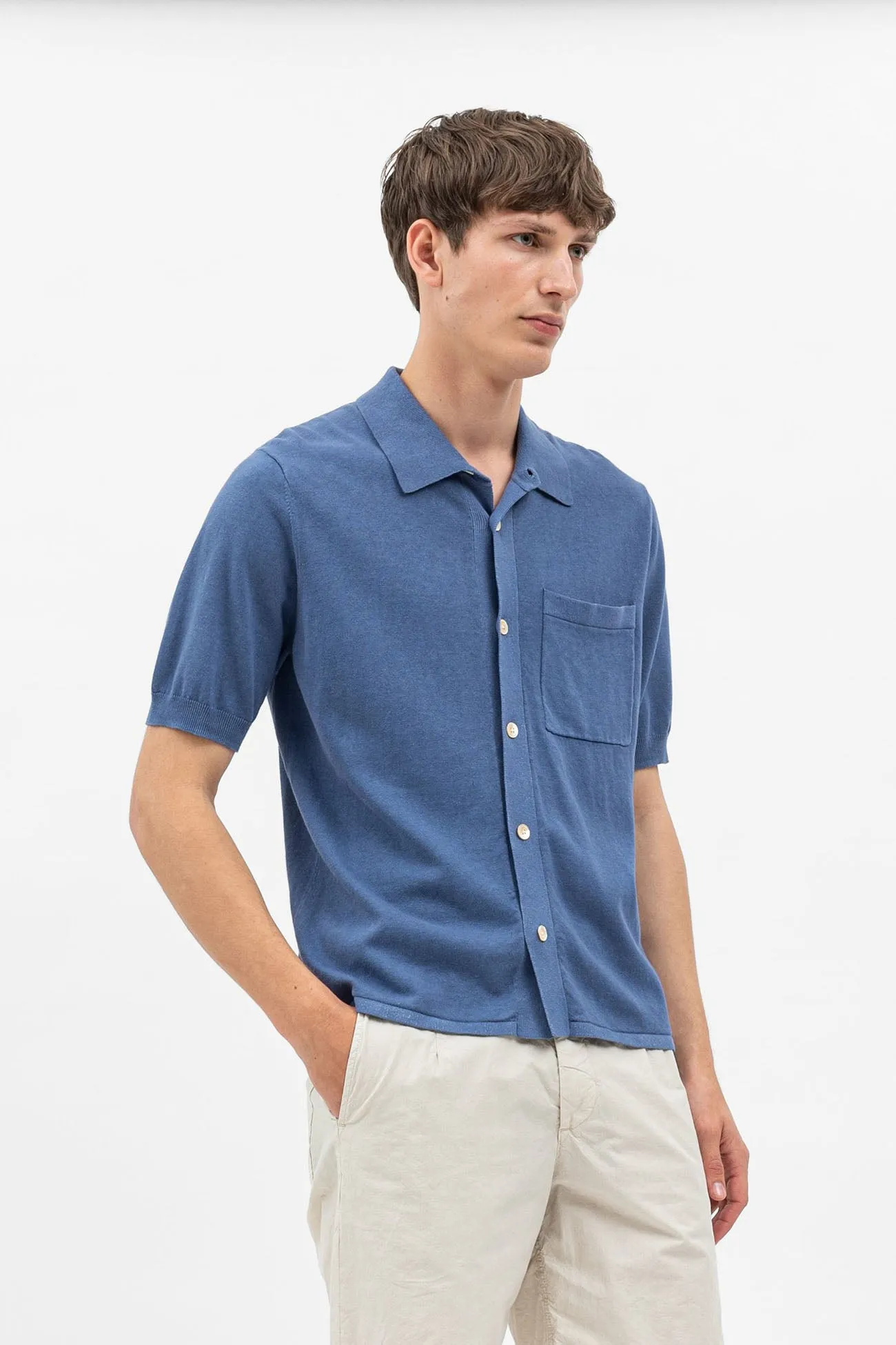 Rollo Cotton Linen SS Shirt - Calcite Blue