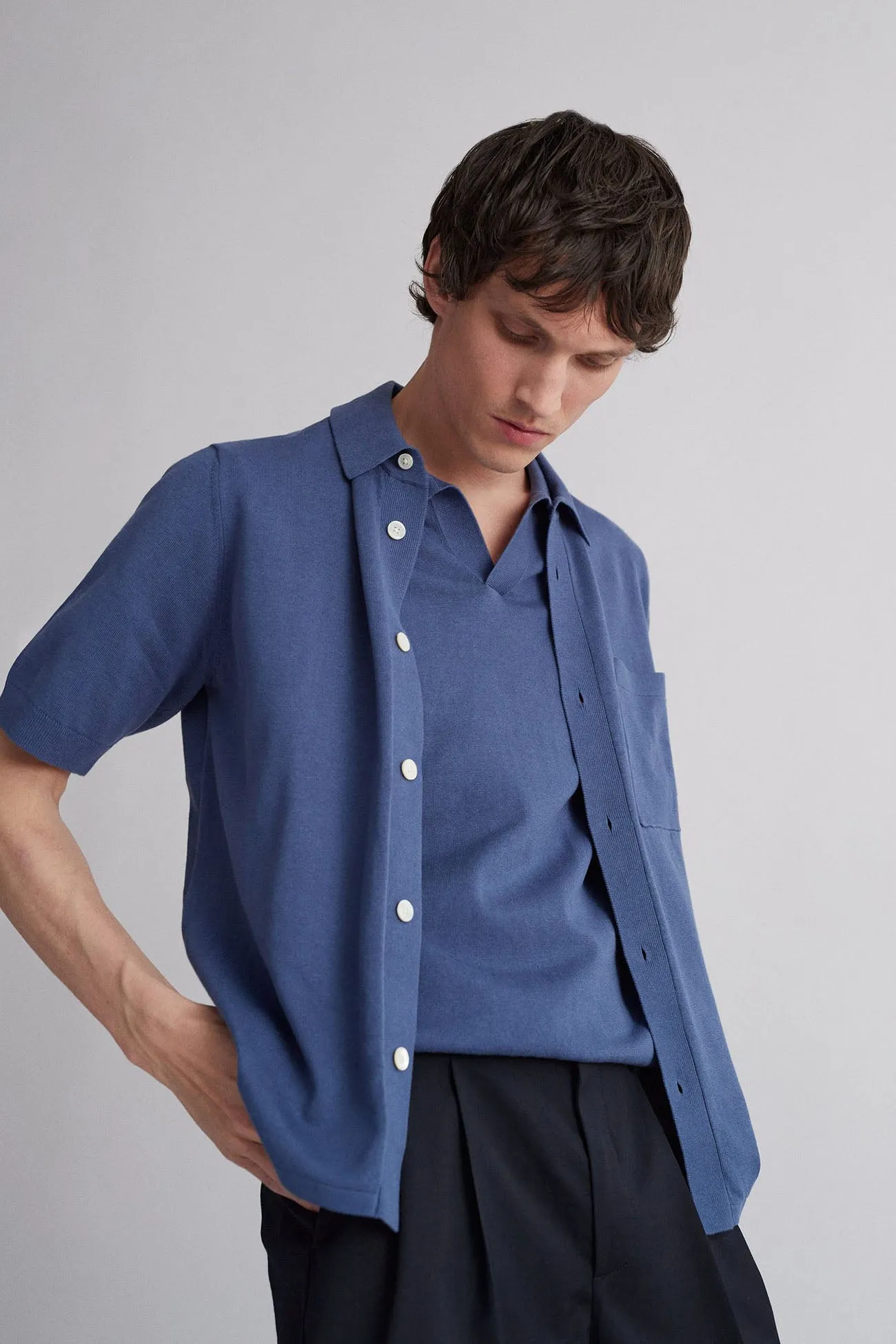 Rollo Cotton Linen SS Shirt - Calcite Blue