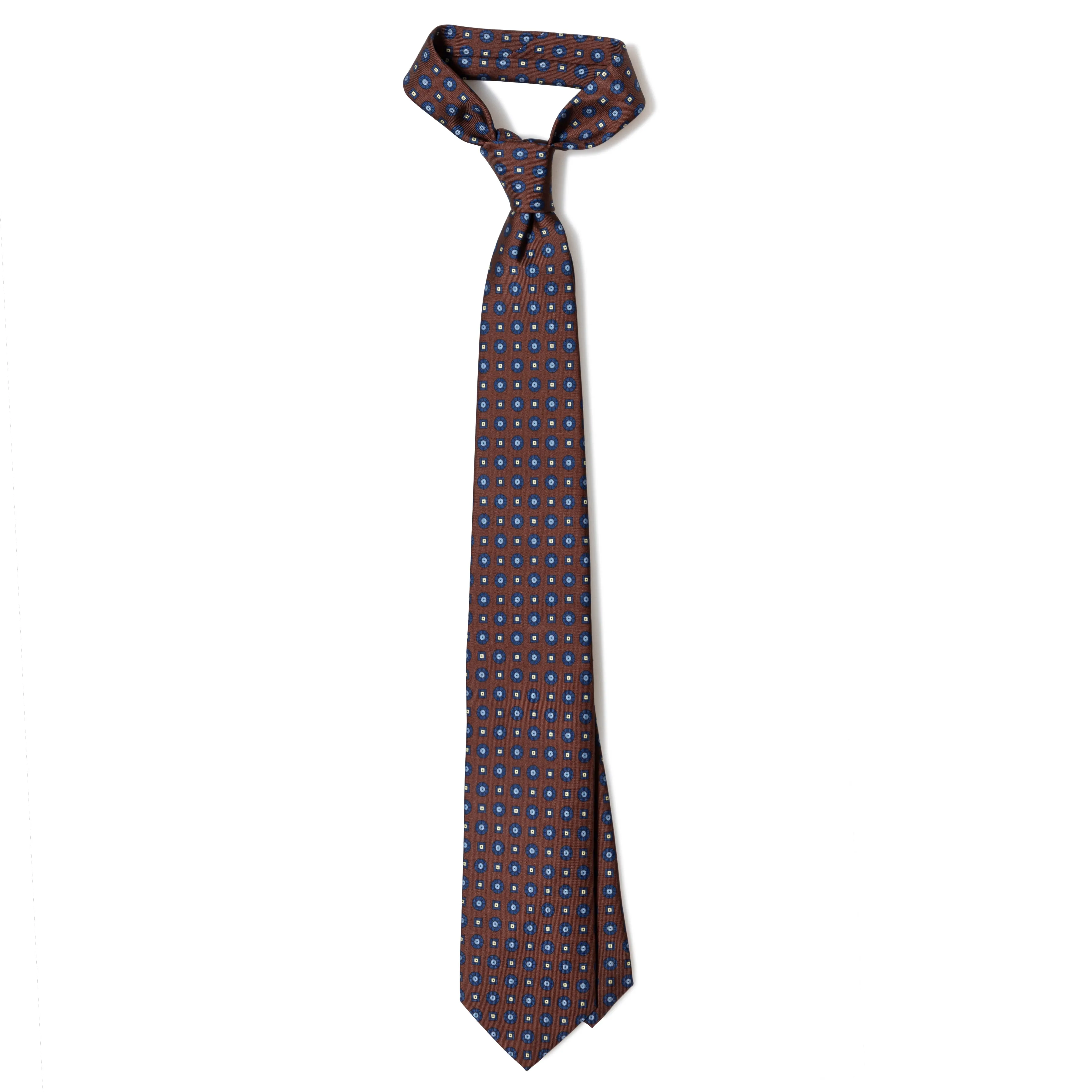 Silk Foulard Floral and Diamond Medallion Print Tipped Tie