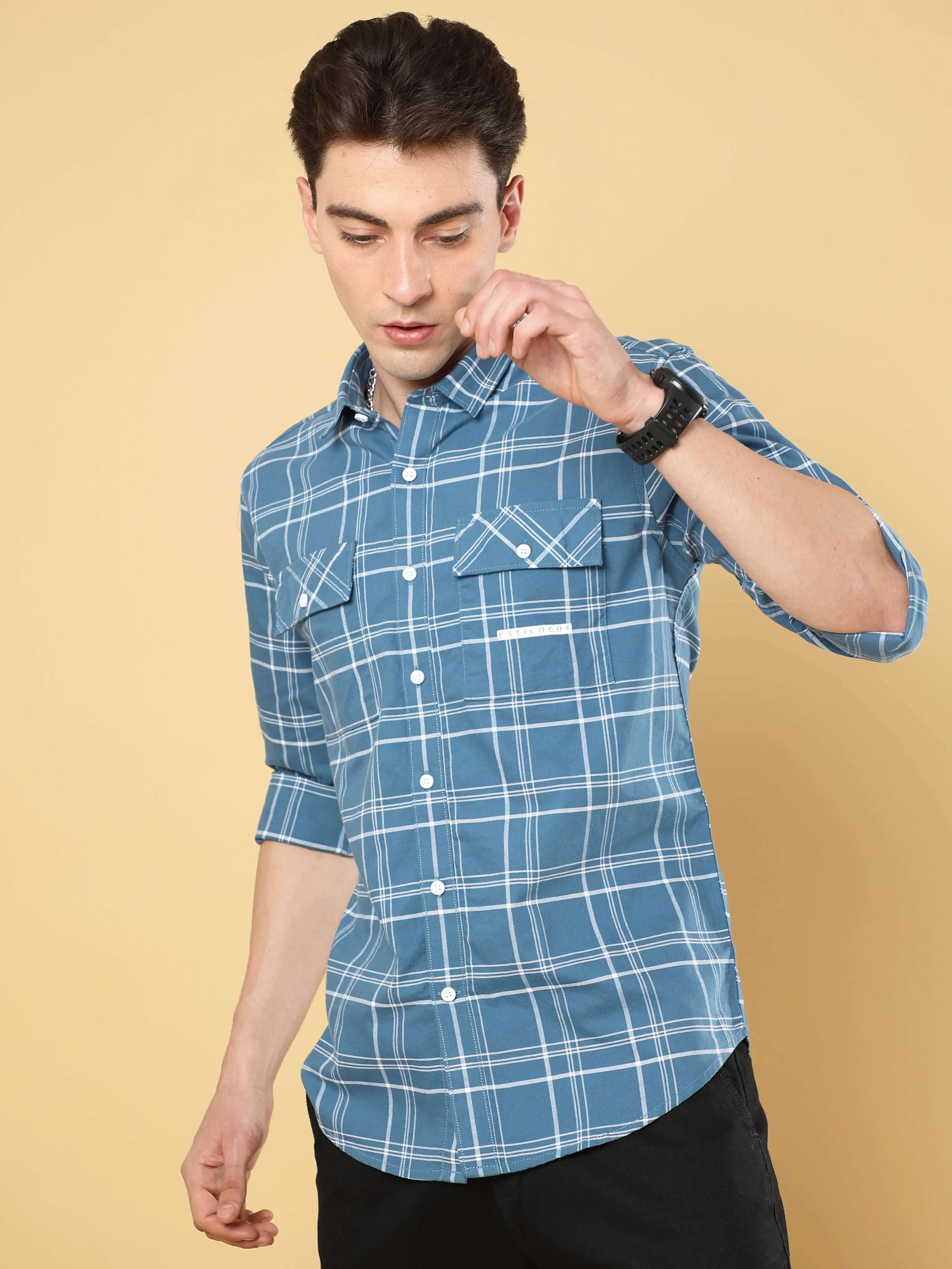 Steel Blue Cross Check Shirt