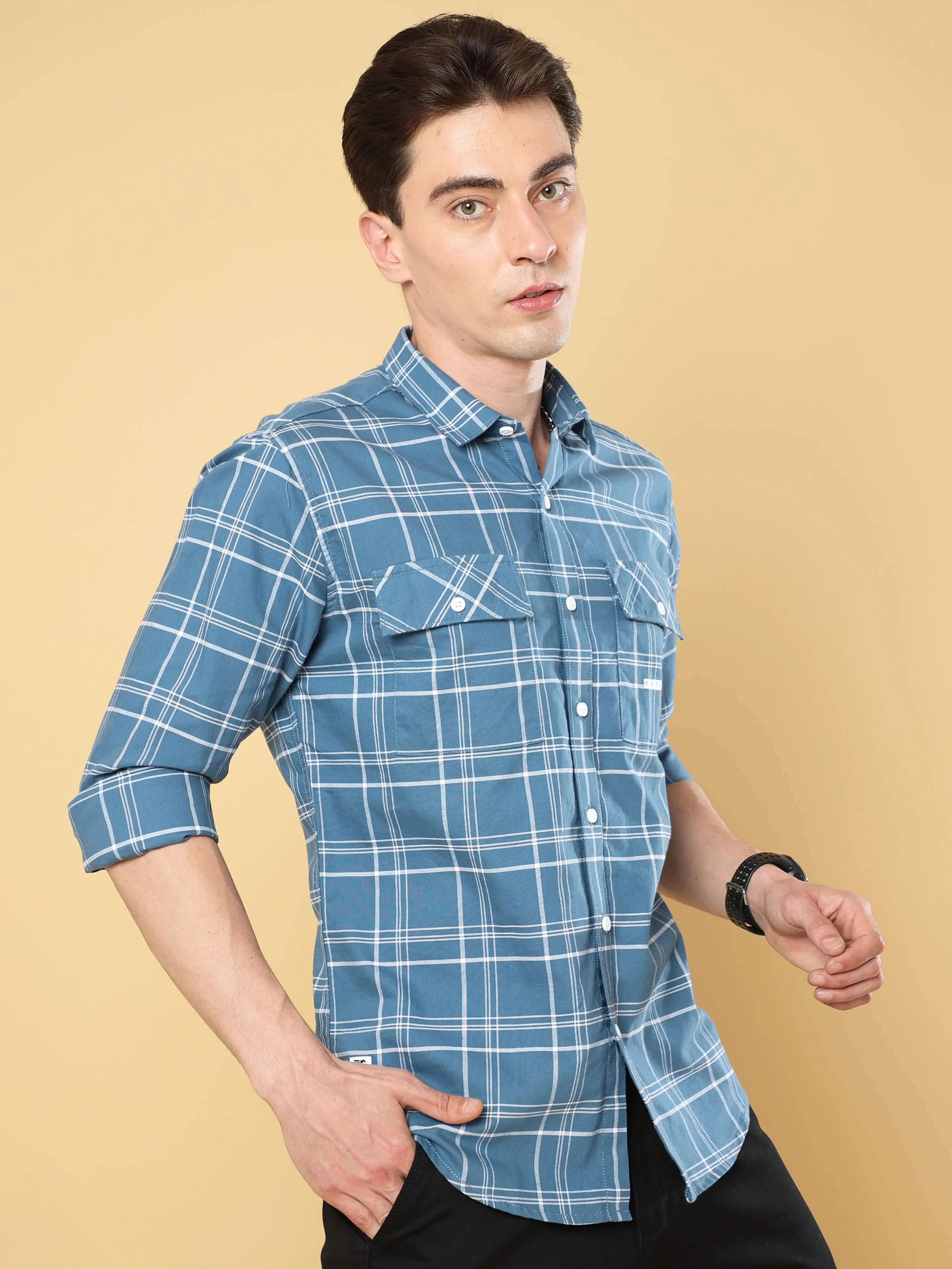 Steel Blue Cross Check Shirt