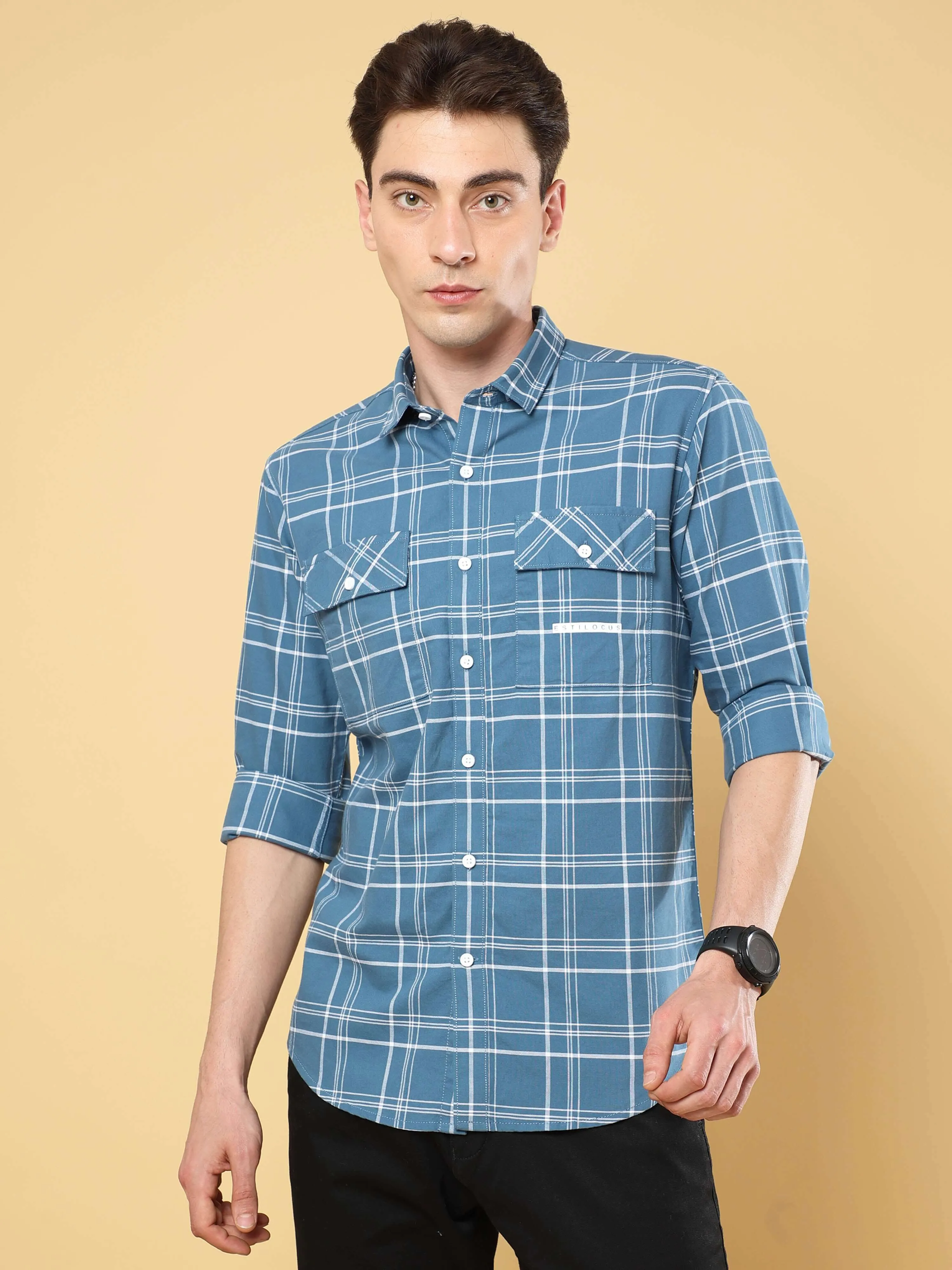 Steel Blue Cross Check Shirt