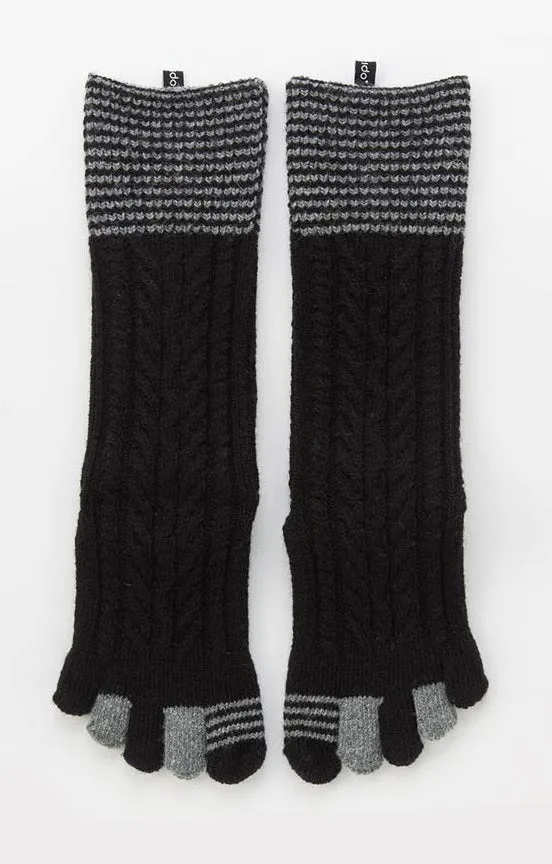 Wool Blend Cable Striped Midcalf Toe Socks