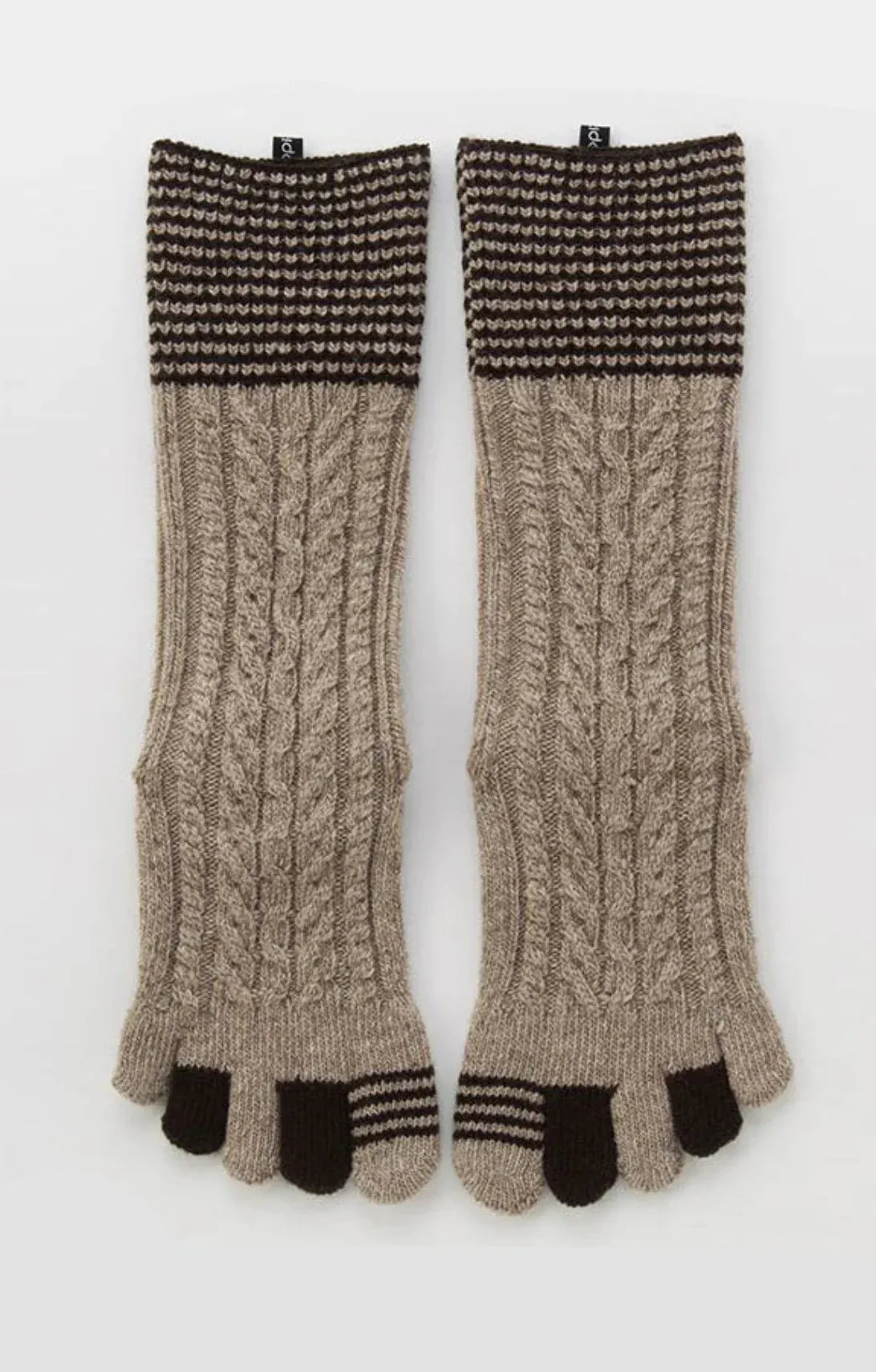 Wool Blend Cable Striped Midcalf Toe Socks